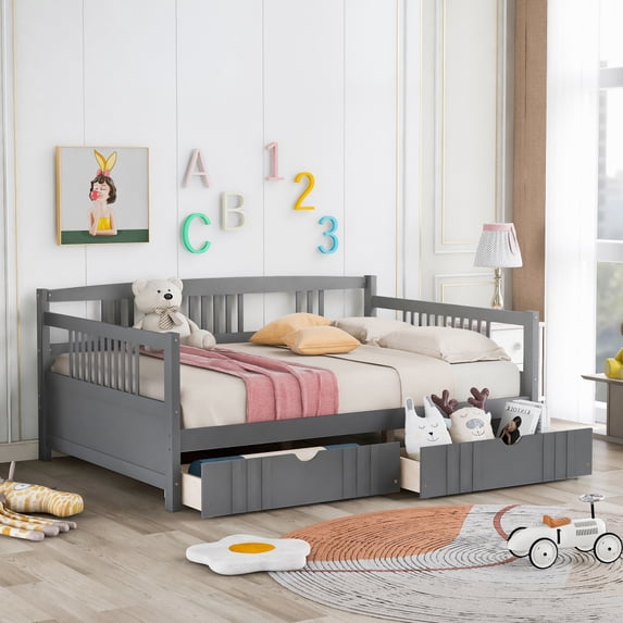 Tcbosik Full Size Daybed Wood Bed with Two Drawers,Gray