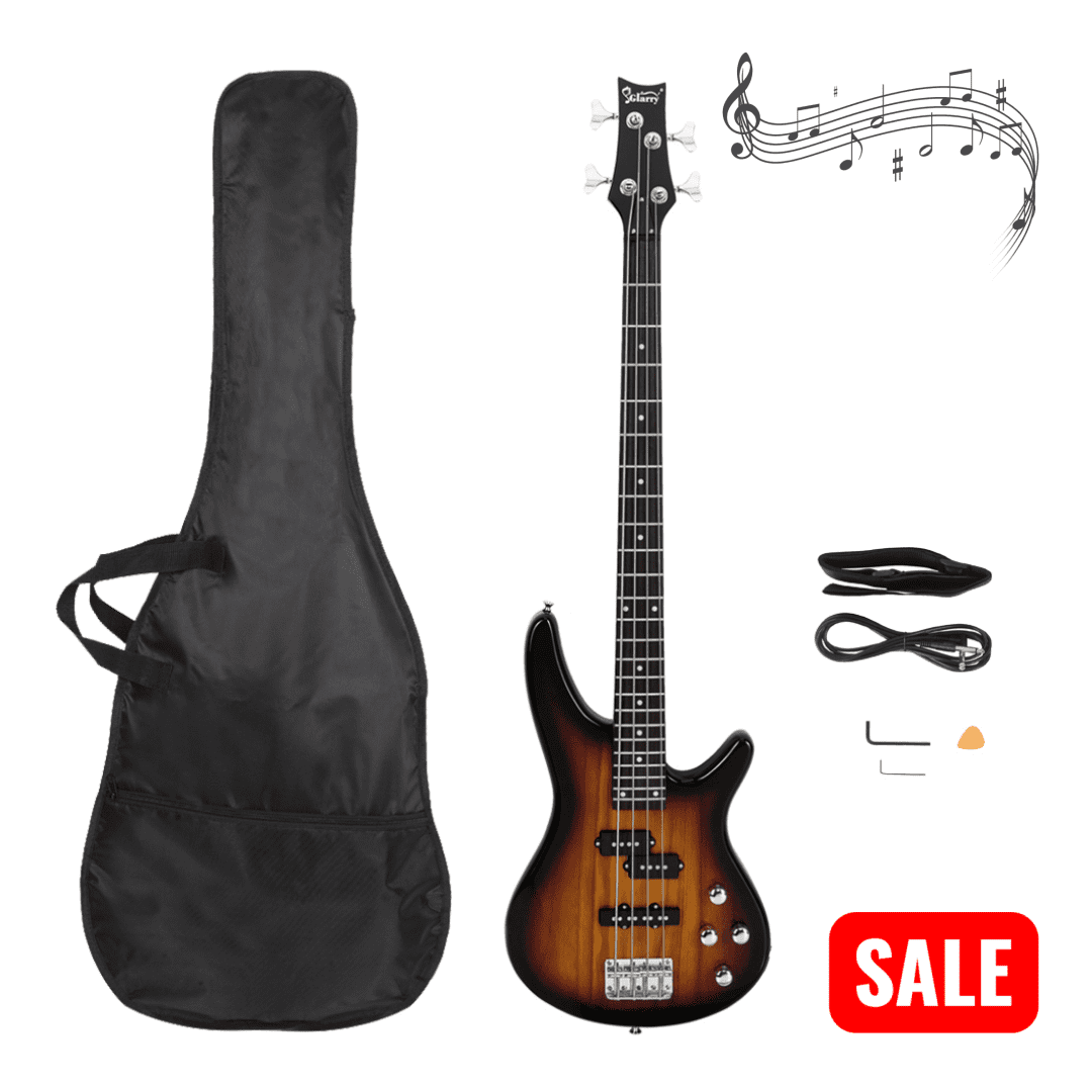 Tcbosik Full Size Electric 4 String Bass Guitar for Beginner Starter Complete Kit, with Bag, Strap, Plectrum, Amp Wire and Wrench Tool, Sunset Color