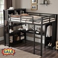 thumbnail image 1 of Tcbosik Full Size Loft Bed with Wardrobe and Writing Desk, Metal Bed Frame with Storage Cubes and Open Shelves, Space Saving, No Box Spring Needed, Black, 1 of 10