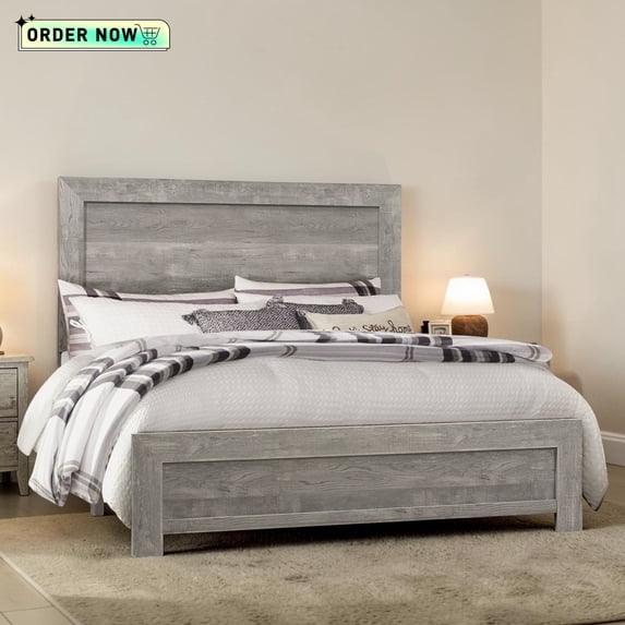 Tcbosik Full Size Platform Bed, Wood Bed Frame, Box Spring Needed, Gray