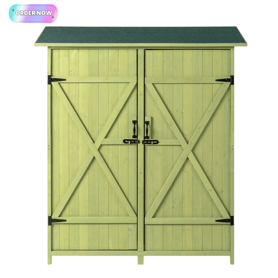 Tcbosik Garden Shed, Outdoor Wooden Storage Shed with Latches, Outside Tool Cabinet for Patio, Lawn, Yard, Green
