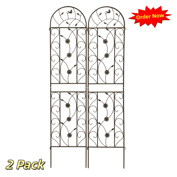 Tcbosik Garden Trellis for Climbing Plants Outdoor, 2 Pack 86.7" x 19.7" Rustproof Metal Trellis for Cucumber, Tomatoes, Vines, Flower Beds, Roses, Brown