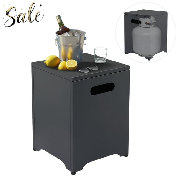 Tcbosik Gas Tank Storage Iron Side Table, 16.1" Square End Table with 110lbs Load Capacity, Home Decor for Living Room, Patio, Deck, Balcony - Black, 80L Hidden Compartment