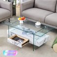 thumbnail image 1 of Tcbosik Glass Coffee Table, 43.3 inch Accent Table with Storage, 2-Tier Center Table with Drawer and Shelf for Home Office, Living Room, Easy Assembly, White, 1 of 10