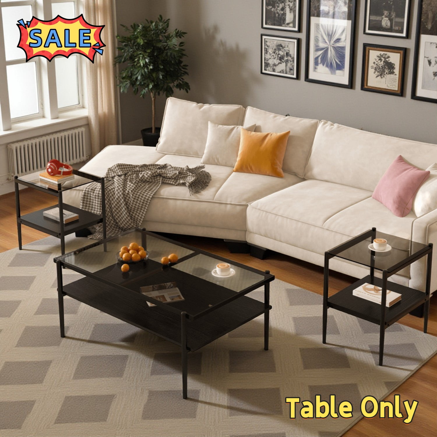 Tcbosik Glass Coffee Table and End Tables Sets, 3-Piece Living Room ...