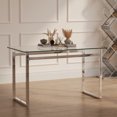 thumbnail image 1 of Tcbosik Glass Dining Table for 4-6, Rectangular Dinner Table with Metal Legs, 51" Modern Writing Study Table for Home Office, Silver, 1 of 9