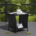thumbnail image 1 of Tcbosik Glass Top Side Table, 2-Tier Rattan End Table with Sturdy Iron Frame for Indoor & Outdoor Use, 110lbs Weight Capacity (Black), 1 of 7