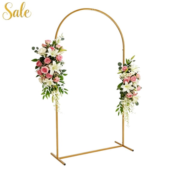 Tcbosik Gold Wedding Arch, 6.6FT Metal Garden Arbor with Water Bags & Ground Stakes, Rust-Resistant Iron Decorative Arch for Ceremony, Party, Outdoor Décor