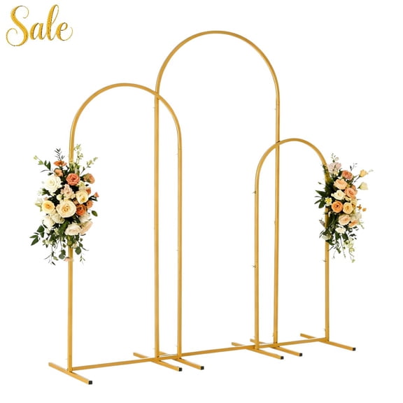 Tcbosik Golden Wedding Arch Set of 3 - 5.9ft, 4.9ft, 3.9ft Decor Iron Arches - Rust-Resistant Powder Coated Garden Trellis for Climbing Plants/Flowers/Vines, Arched Metal Backdrop Stand with Stakes