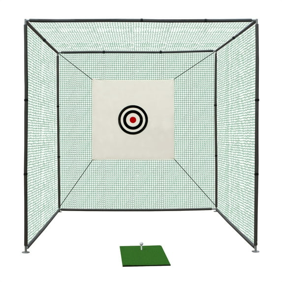 Tcbosik Golf Cage Net - 10x10x10ft, Golf Hitting Net and Personal Driving Range for Indoor and Outdoor Practice, Black & Green
