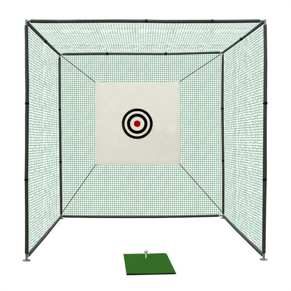 Tcbosik Golf Cage Net - 10x10x10ft, Golf Hitting Net and Personal Driving Range for Indoor and Outdoor Practice, Black & Green