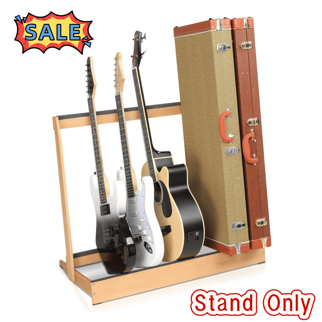 Tcbosik Guitar Stand Rack for Multiple Guitars, Folding Wood Guitar Stand Holds up to 6 Electric Guitar Hard Case, Natural