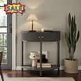 thumbnail image 1 of Tcbosik Half Moon Console Table, 2-Tier Modern Entryway Table with Storage, Small Sofa Table with Open Shelf & Solid Wood Legs for Living Room, Hallway, Space Saving, Dark Gray, 1 of 8