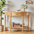 thumbnail image 1 of Tcbosik Half Moon Console Table with Storage Drawer and Open Shelf, 2-Tier Narrow Entryway Table, Behind Couch Table, Sofa Table for Living Room, Hallway, Easy Assembly, Natural, 1 of 11