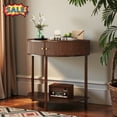thumbnail image 1 of Tcbosik Half Moon Console Table with Storage, Small Sofa Table with Shelf and 2 Drawers, Narrow Entryway Table for Living Room, Hallway, Foyer, Brown, 1 of 6