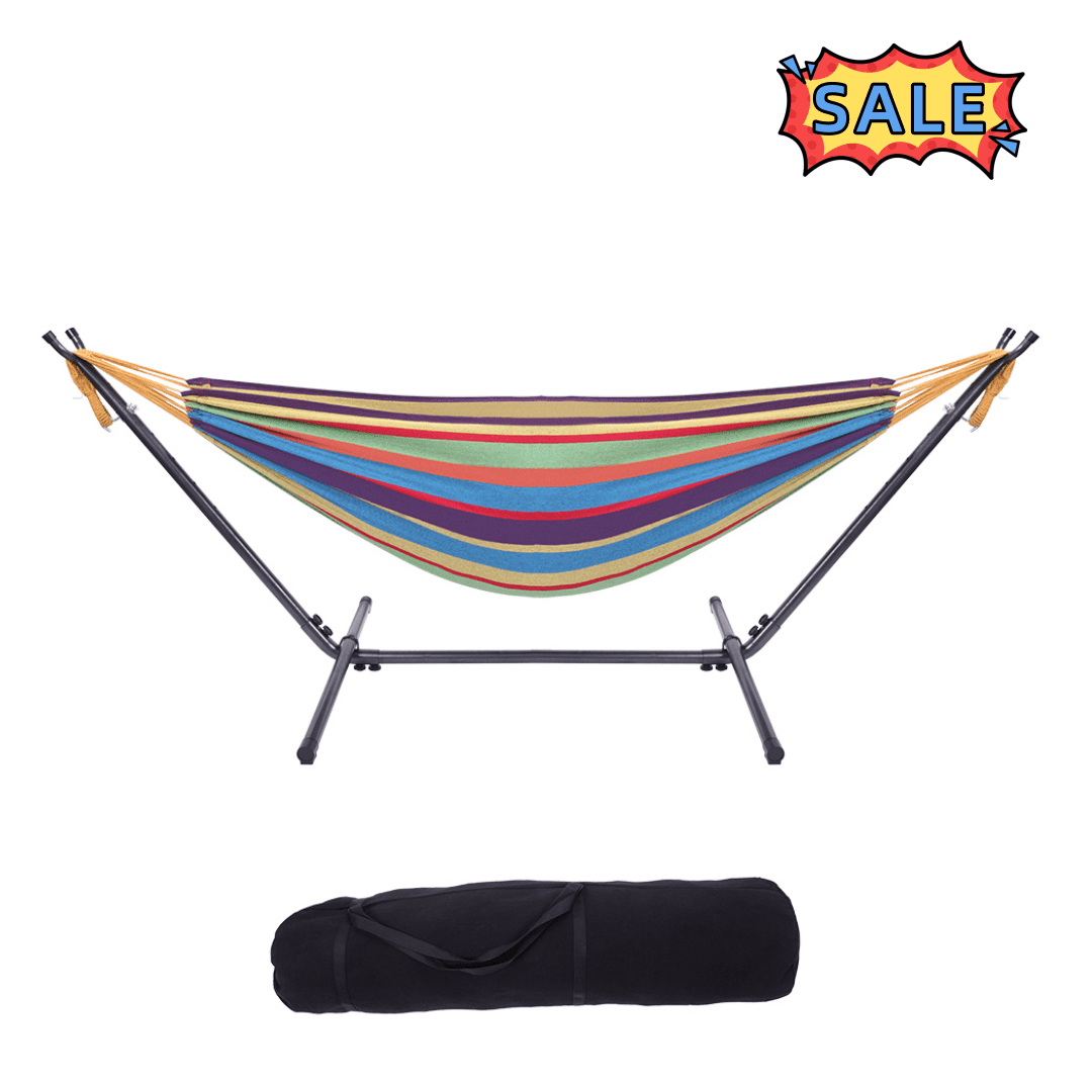 Tcbosik Hammock with Metal Stand and Carrying Bag for Indoor & Outdoor, Garden, Patio, Balcony, Backyard, Easy Assembly, Colorful