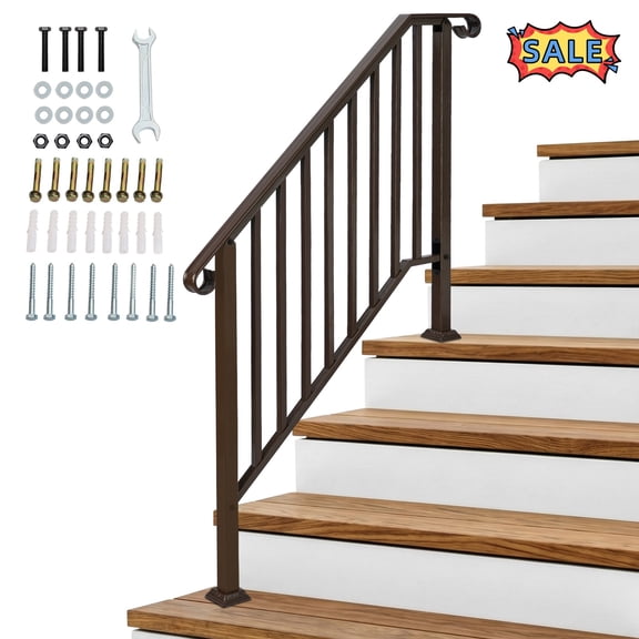 Tcbosik Handrails for Outdoor Steps, 3 Step Stair Hand Rail, Metal Railing with Installation Kit for Seniors, Copper