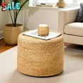 thumbnail image 1 of Tcbosik Handwoven Water Hyacinth Ottoman, Natural Accent Stool with Sturdy Wood Frame, No Assembly, 15.7"Diax 11.8"H, 1 of 7