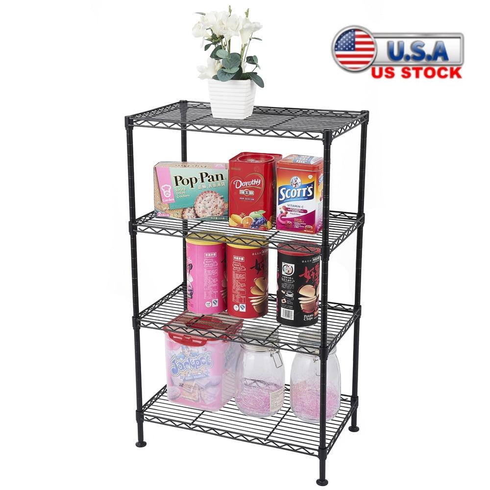 Adjustable Black 4-Tier Industrial Wire Shelving Unit