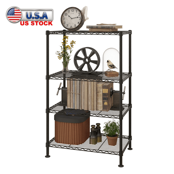 Tcbosik 4-Tier Metal Wire Shelving Unit, Adjustable Standing Storage Rack, Heavy Duty Metal Organizer for Kitchen, Pantry, Garage, Black