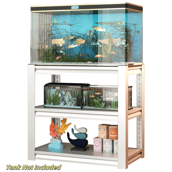 Tcbosik Heavy Duty Metal Storage Rack, 45-50 Gallon Fish Tank Stand, Aquarium Stand Table with Adjustable Shelves, Metal Breeder Turtle Terrarium Stand Rack for Home Office, White (Tank Not Included)