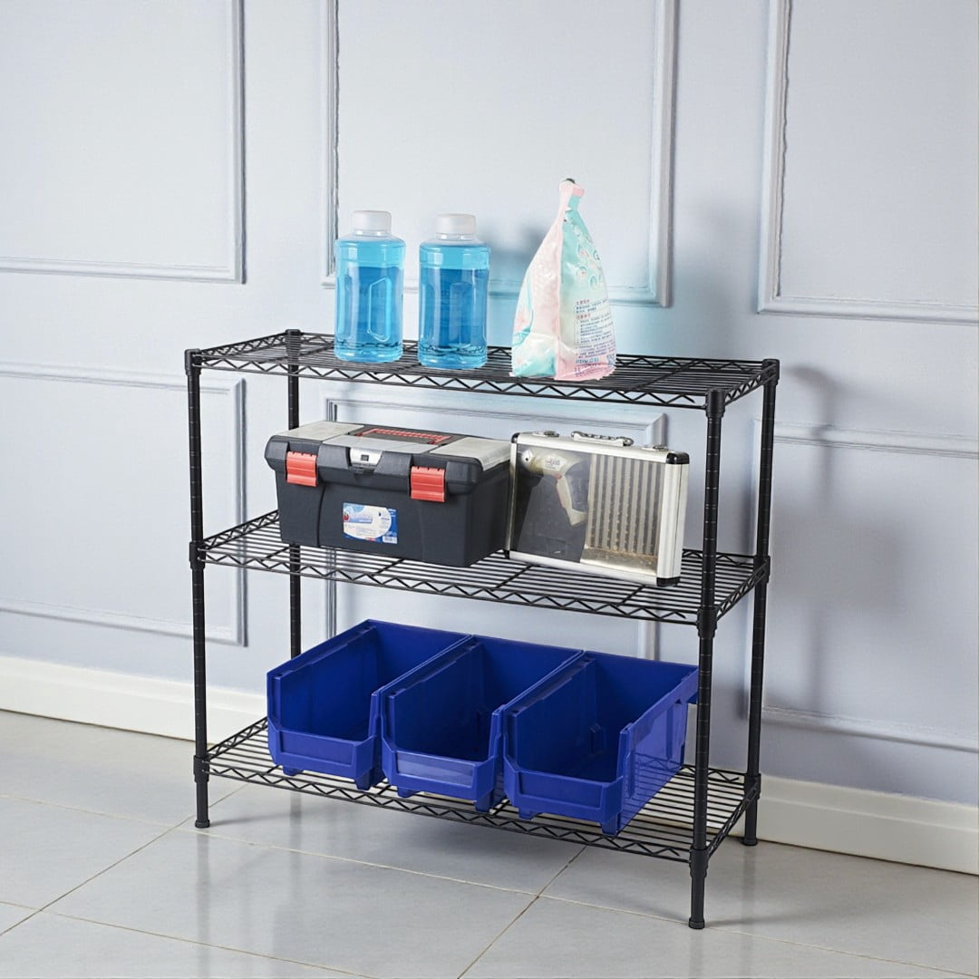Leviling Racks Tcbosik Heavy-Duty NSF Wire Shelving Unit, 3-Tier Black Steel Storage ...