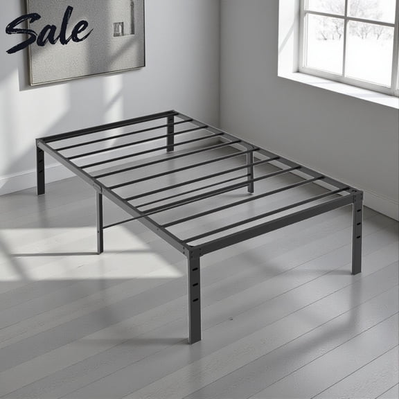 Tcbosik Heavy Duty Twin Size Metal Bed Frame, 18 Inch Bed Height, No Box Spring Needed, Quiet Non-Slip Design with Under Bed Clearance, Easy to Assemble, Black