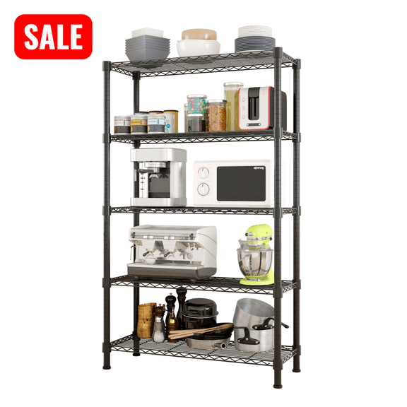 Tcbosik Heavy Duty Wire Shelving Unit, 5-Tier Adjustable Rack, Storage Organizer for Kitchen, Garage, Black