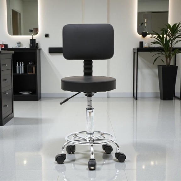 Tcbosik Height-Adjustable Rolling Swivel Salon Stool Chair, Tattoo Facial Massage Spa Medical Stool with Backrest Support and 5 Wheels, Black