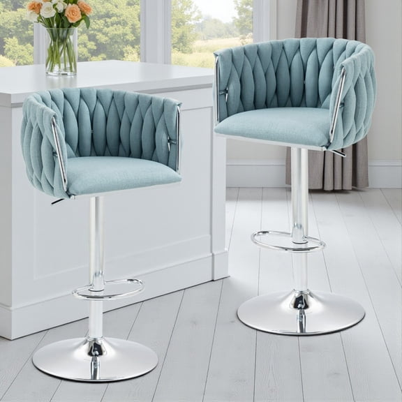 Tcbosik Height Adjustable Swivel Bar Stools Set of 2 – Fabric Upholstered Seat, Silver Metal Pedestal, 360° Rotation, Anti-Skid Base, 250LB Capacity, Blue