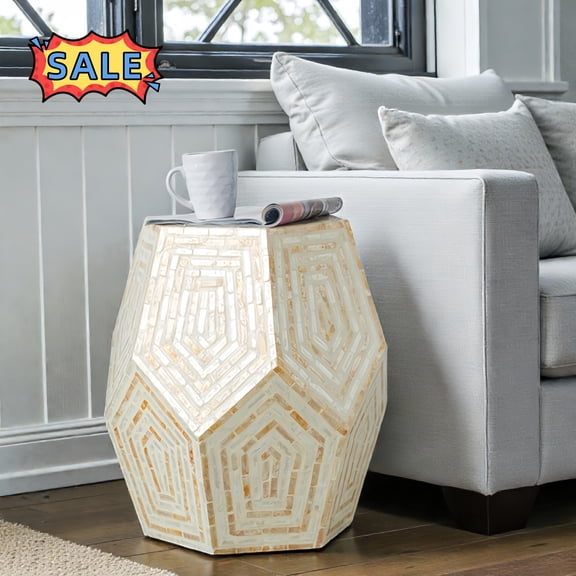 Tcbosik Hexagon End Table, Accent Side Table, 18 inch Footstool Ottoman for Living Room, Bedroom, Space Saving, Cream & Yellow