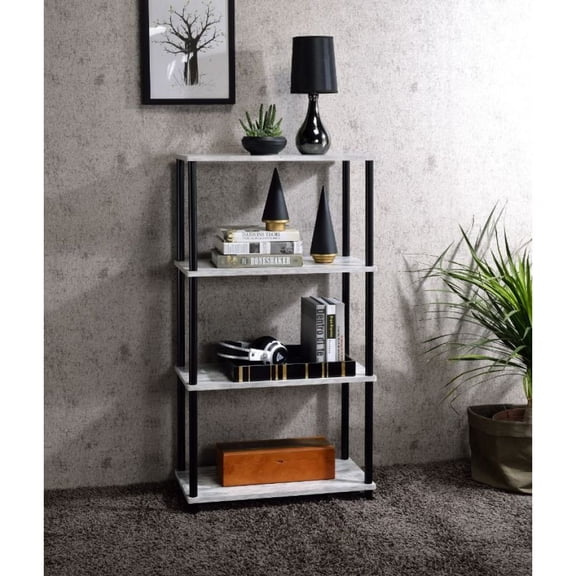 Tcbosik Home Office Bookshelf 4-Tiers Modern Storage Rack Wood Top with Metal Frame, Black & White