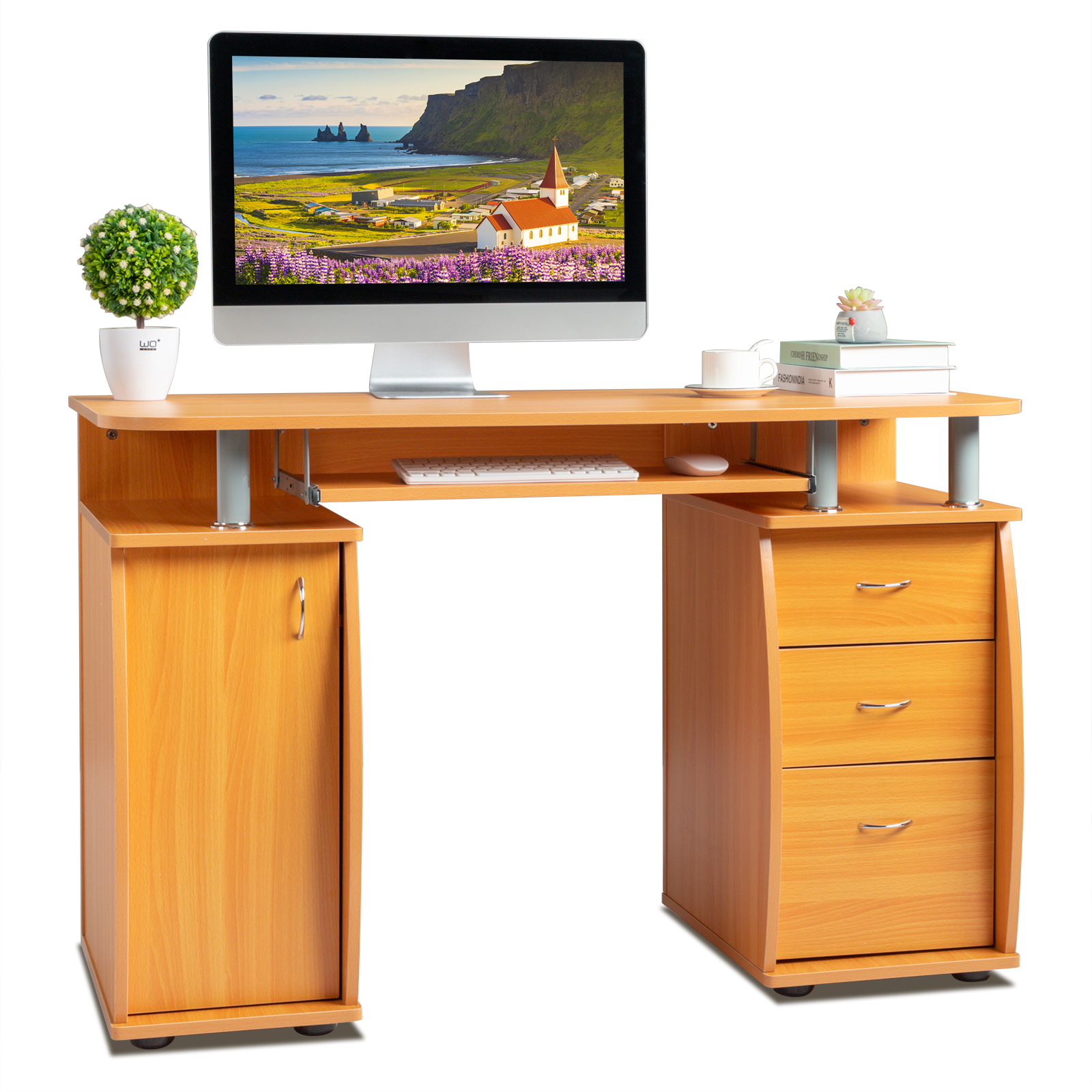 Tcbosik Home Office Workstation, Study Writing Table with Storage Door