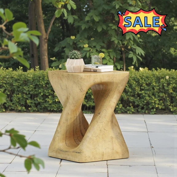 Tcbosik Indoor & Outdoor Side Table, 16"H Twist Shape Accent Table, MGO End Table for Small Space, Living Room, Patio, Garden, Porch, Balcony, No Assembly Required, Natural