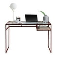 thumbnail image 1 of Tcbosik 48" Home Office Desk with Clear Glass Top and Wooden Shelf, Modern Computer Table Study/Wariting Workstation w/ Metal Frame, Red, 1 of 10