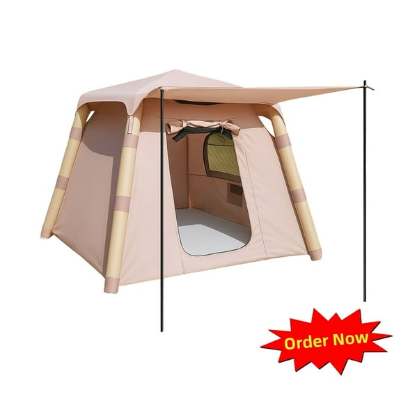 Tcbosik Inflatable Camping Tent for 3-4 Person, Outdoor Waterproof Tent with Pump, Portable Family Tent with Carry Bag for Hiking, Traveling, Backpacking, Easy Set-up, Khaki