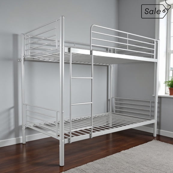 Tcbosik Iron Bunk Bed Twin over Twin Size, Modern Metal Bunk Bedframe with Built-in Ladder and 10.4" Under Bed Storage Space, Gray