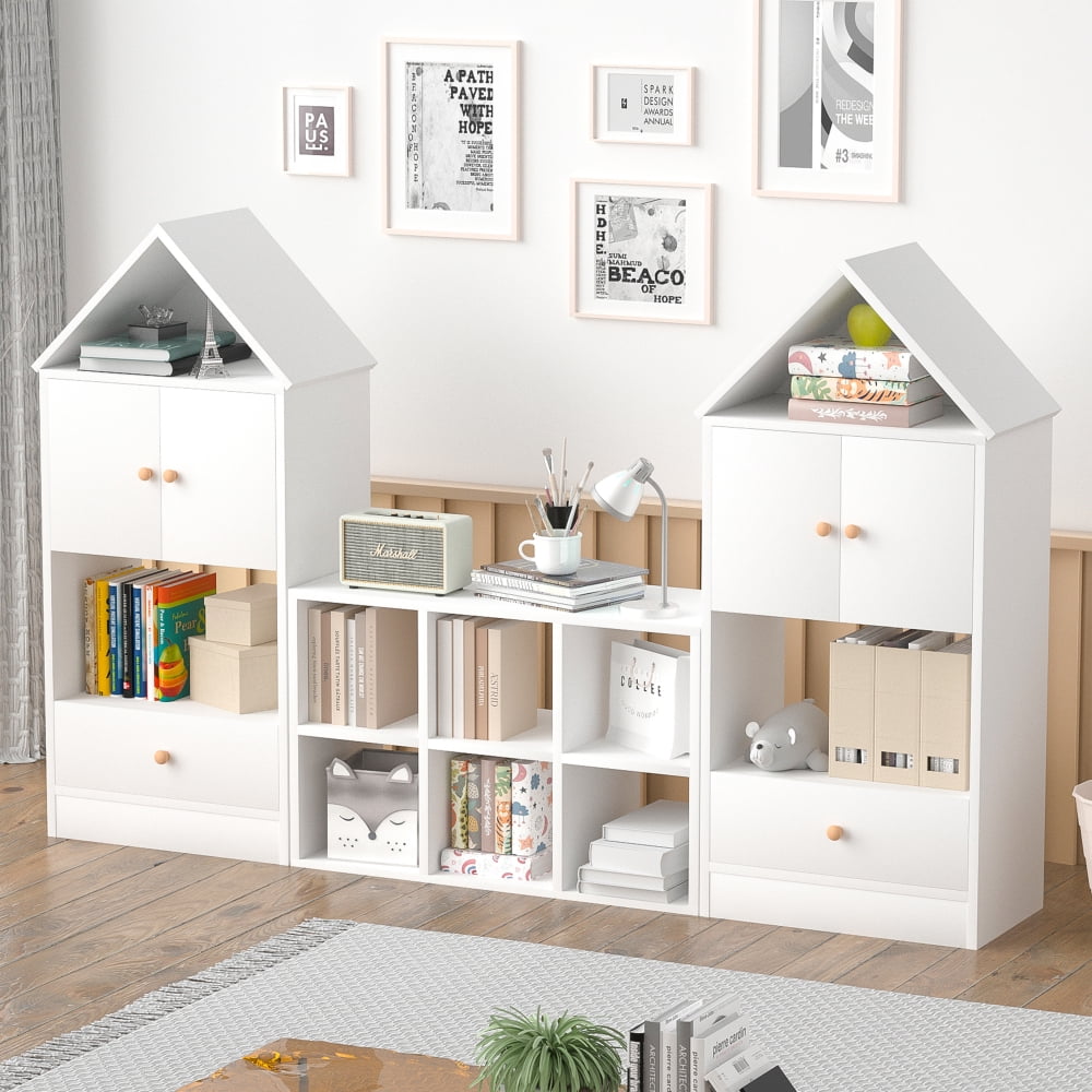 Tcbosik Kids Bookshelf with House-Shaped Design, Storage Cabinet with ...
