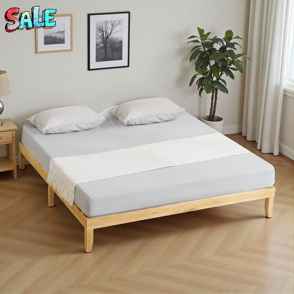 Tcbosik King Size Low Profile Platform Bed Frame with Storage Space, 12 Inch Height for Underbed Cleaning & Storage, Sturdy Solid Pine Wood Construction, No Box Spring Needed (Natural)