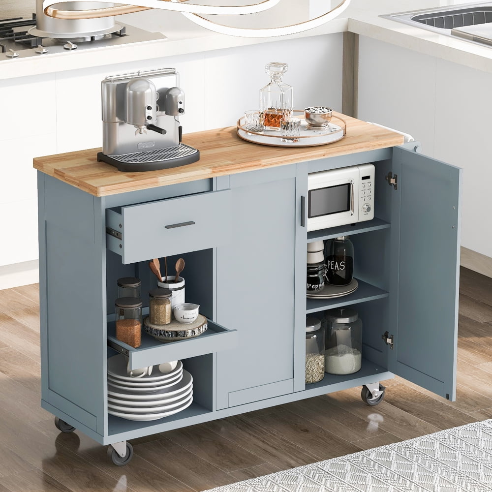 Tcbosik Kitchen Island with Storage, Rolling Prep Table with Drop Leaf Top and Lockable Wheels ...