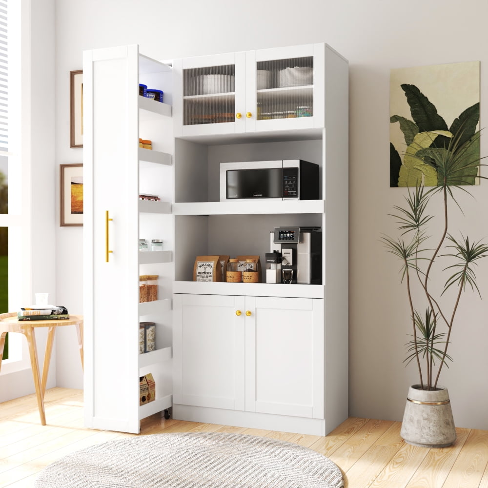 Tcbosik Kitchen Pantry Storage Cabinet with Pull-Out Side Shelves and ...