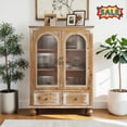 thumbnail image 1 of Tcbosik Kitchen Storage Cabinet, Modern Farmhouse Buffet Cabinet with 2 Drawers and 2 Glass Doors, 34.6" Coffee Bar Cabinet with Adjustable Shelves, Sideboard for Dining Room, Antique Brown & White, 1 of 8