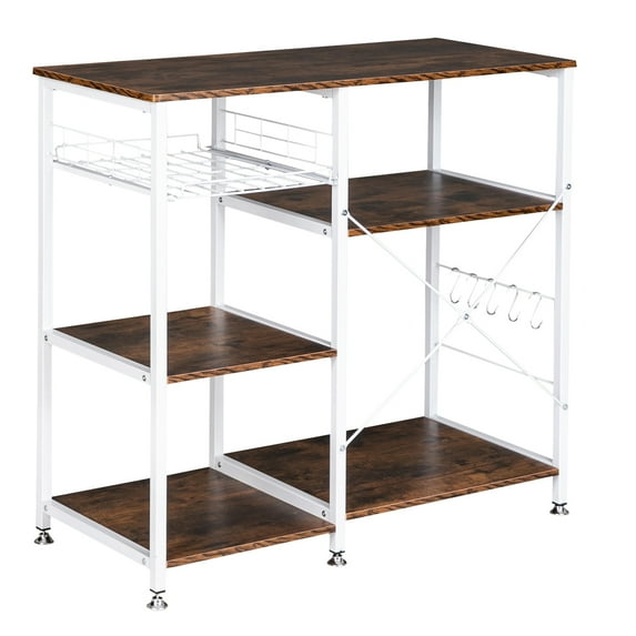 Tcbosik Kitchen Storage Rack Baker's Rack Utility Storage Shelf Microwave Stand Table Spice Rack Condiment Holder Workstation, Rustic Brown