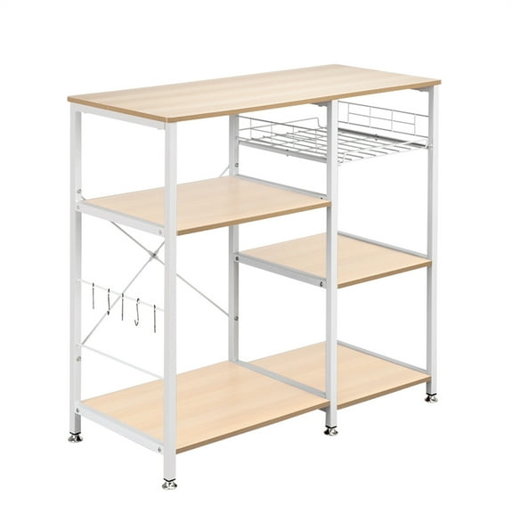 Tcbosik Kitchen Storage Rack Baker's Rack Utility Storage Shelf Microwave Stand Table Spice Rack Condiment Holder Workstation, White Oak