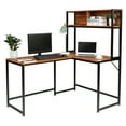 thumbnail image 1 of Tcbosik L-Shaped Computer Desk with Storage Bookcase, Corner Table with Metal Frame for Home Office, Brown, 1 of 7