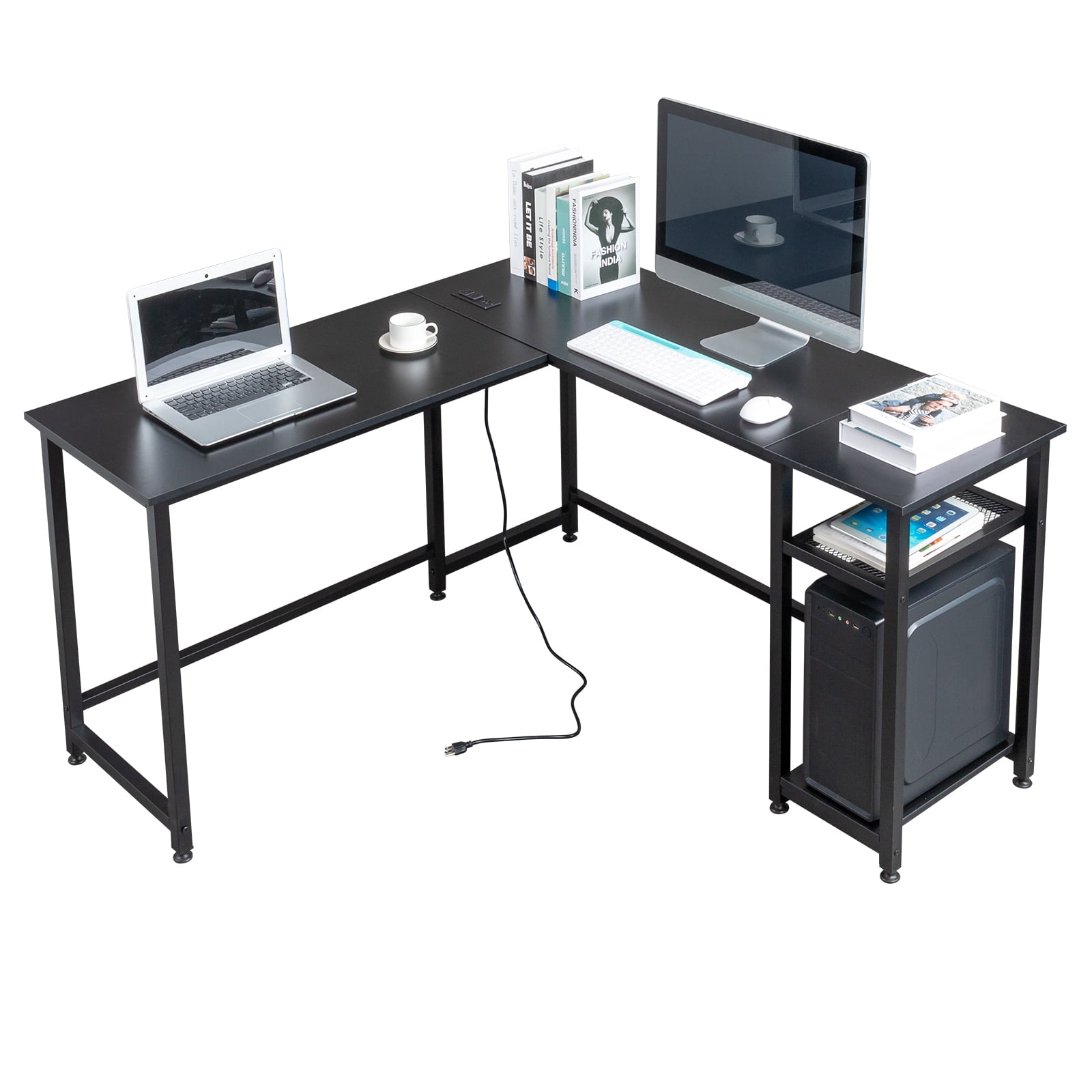 Power Computer Table Tcbosik L Shaped Corner Computer Desk, Gaming Table with Power Outlets ...