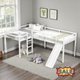 thumbnail image 1 of Tcbosik L-Shaped Loft Bed with Ladder and Slide, Twin Size Wood Bed Frame with Safety Guardrail for Small Space, No Box Spring Needed, White, 1 of 10