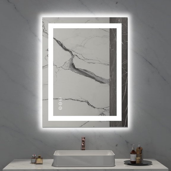 Tcbosik LED Bathroom Mirror, 36x28 inch Wall Mounted Vanity Mirror, Anti-Fog, Memory Function, Dimmable Touch Switch Control, Adjustable Warm White/Natural/White Lighting, Horizontal & Vertical