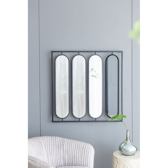 Tcbosik Large Wall Mirror with Black Square Frame, 4 Piece Oval Shape Wall Mounted Mirror, Home Wall Decor, Bedroom Living Room Entryway Wall Accent Bathroom Vanity Mirror, 36" x 36"