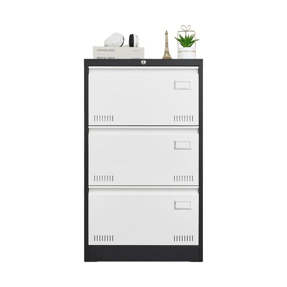 Tcbosik Lateral File Cabinet, Metal Filing Cabinet with Lock, 3 Drawer File Office Cabinets for Letter/Legal/F4/A4, Assembly Required,23"L x 17"W x 40"H, Black & White